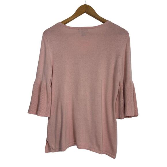Liz Claiborne Career Women’s Size Large Solid Pink Bell Sleeve Sweater Knit Top - Picture 2 of 5